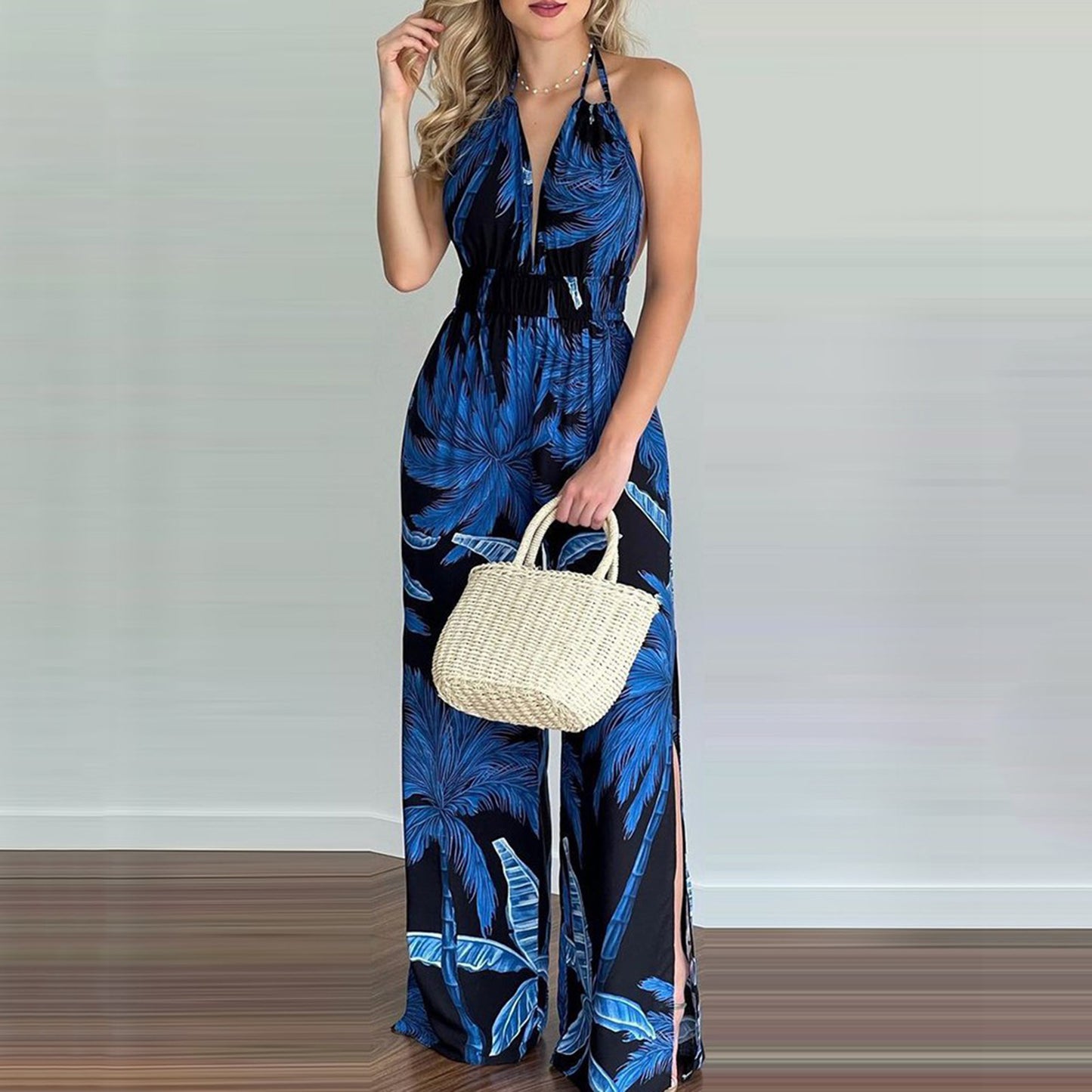 Printed Suspender Dress Loose Jumpsuit