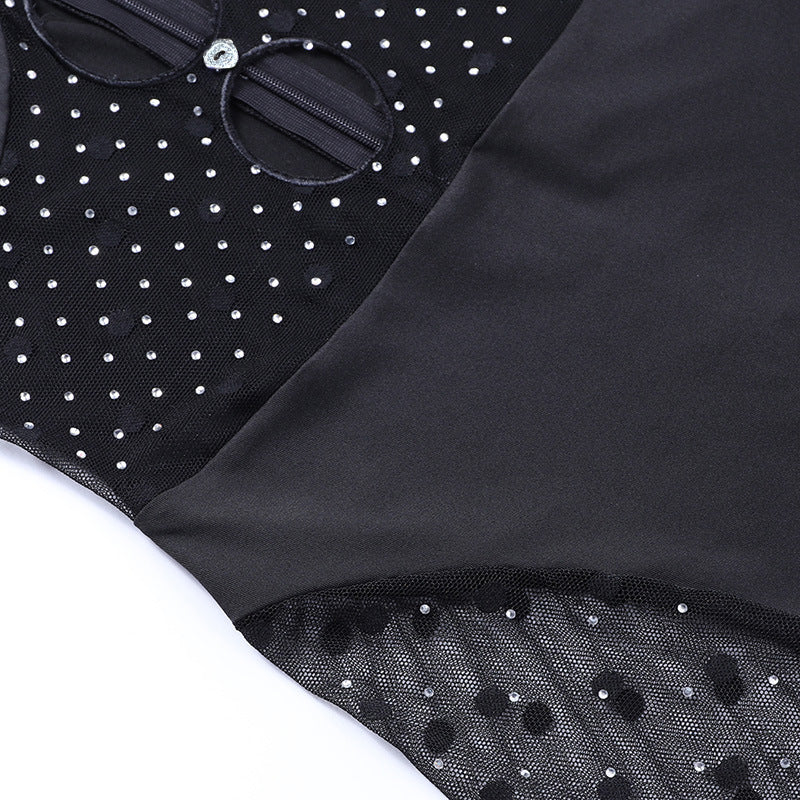 Slim Perspective Polka Dot Stitching Hot Drill