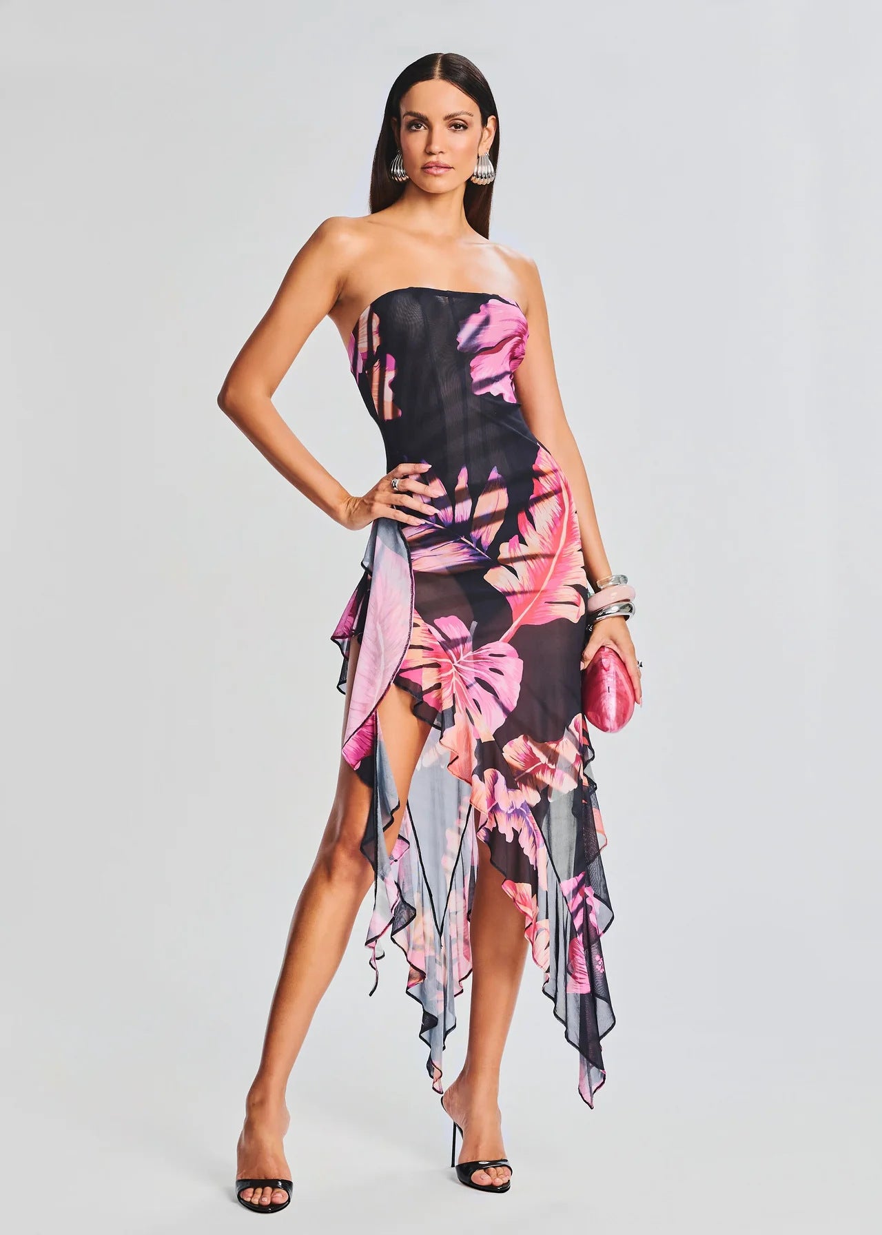 Slim Fit Slimming Dress Printed Backless Sexy Irregular Tube Top Short Skirt