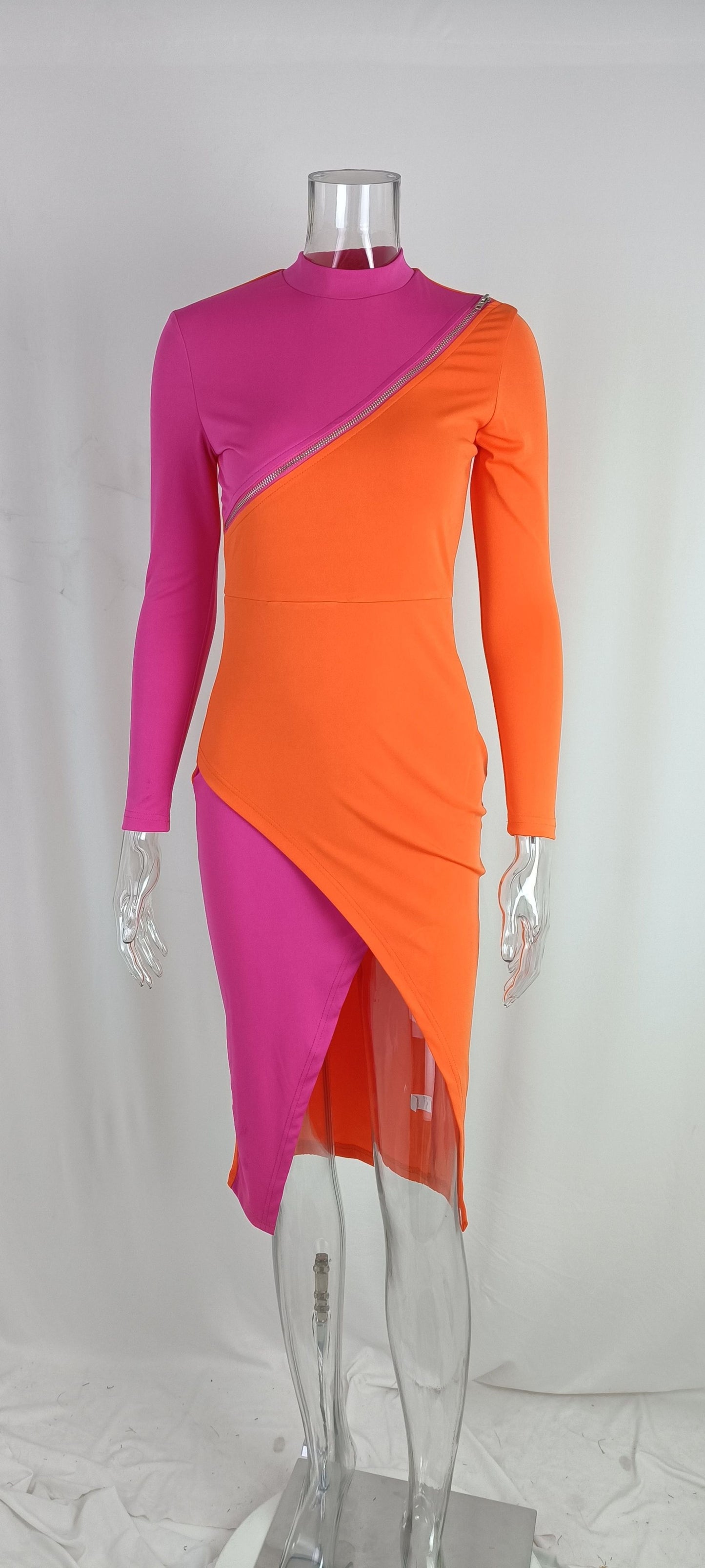 Autumn Women's Elegant Socialite Style High Waist Long-sleeve Zipper Tight Dress