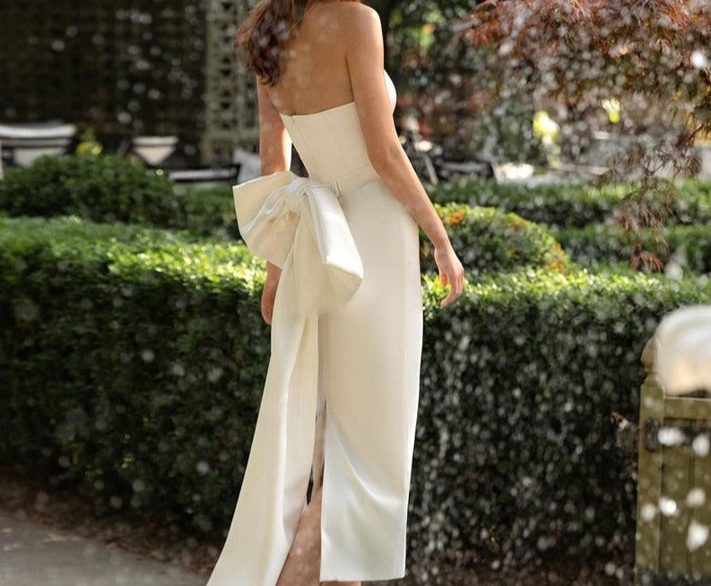 Eightree White Wedding Dresses Strapless Split Bridal Dress