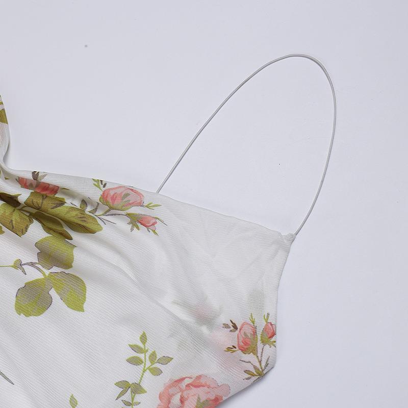 Wind Sling Mesh Vintage Flower Dress
