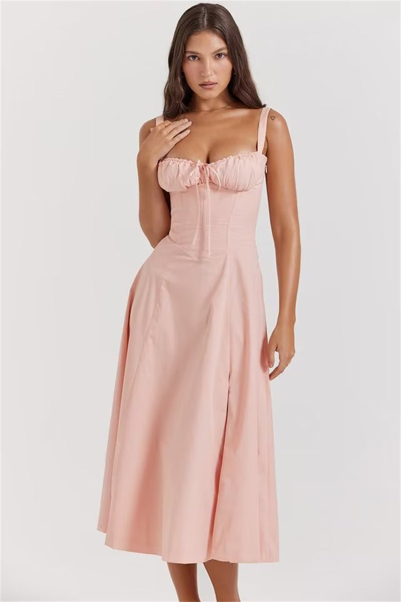 Women's Elegant Corset Lace Up Slim Fit Split Sling Dress