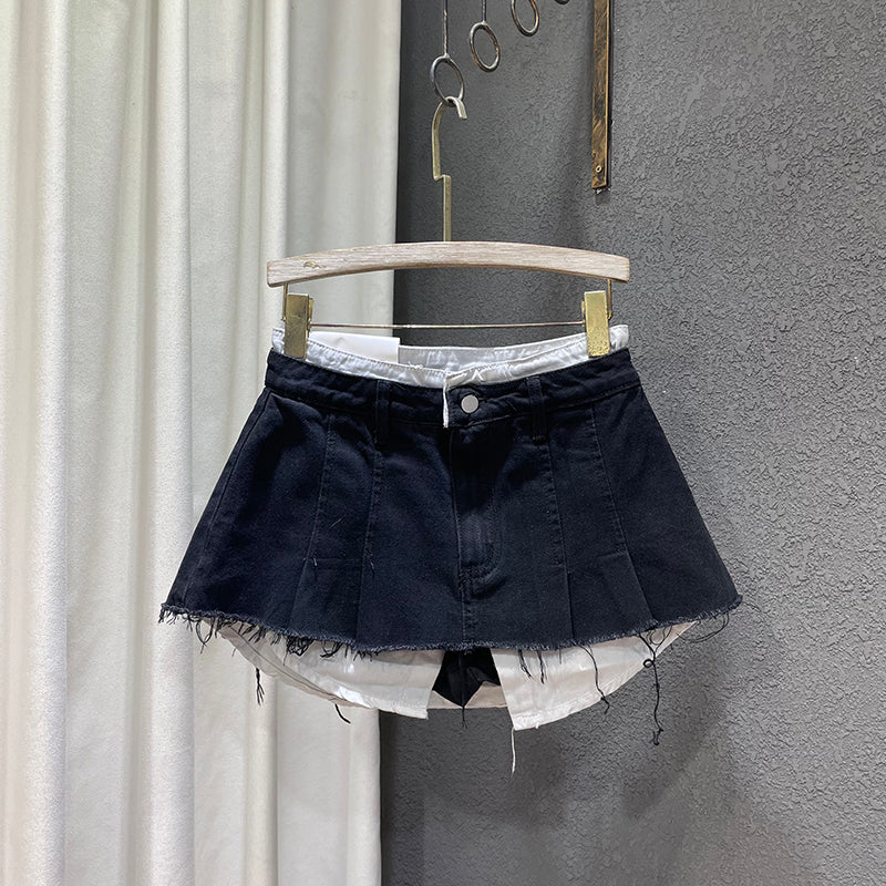 Loose Patchwork Niche Irregular Fake Two A-line Skirt