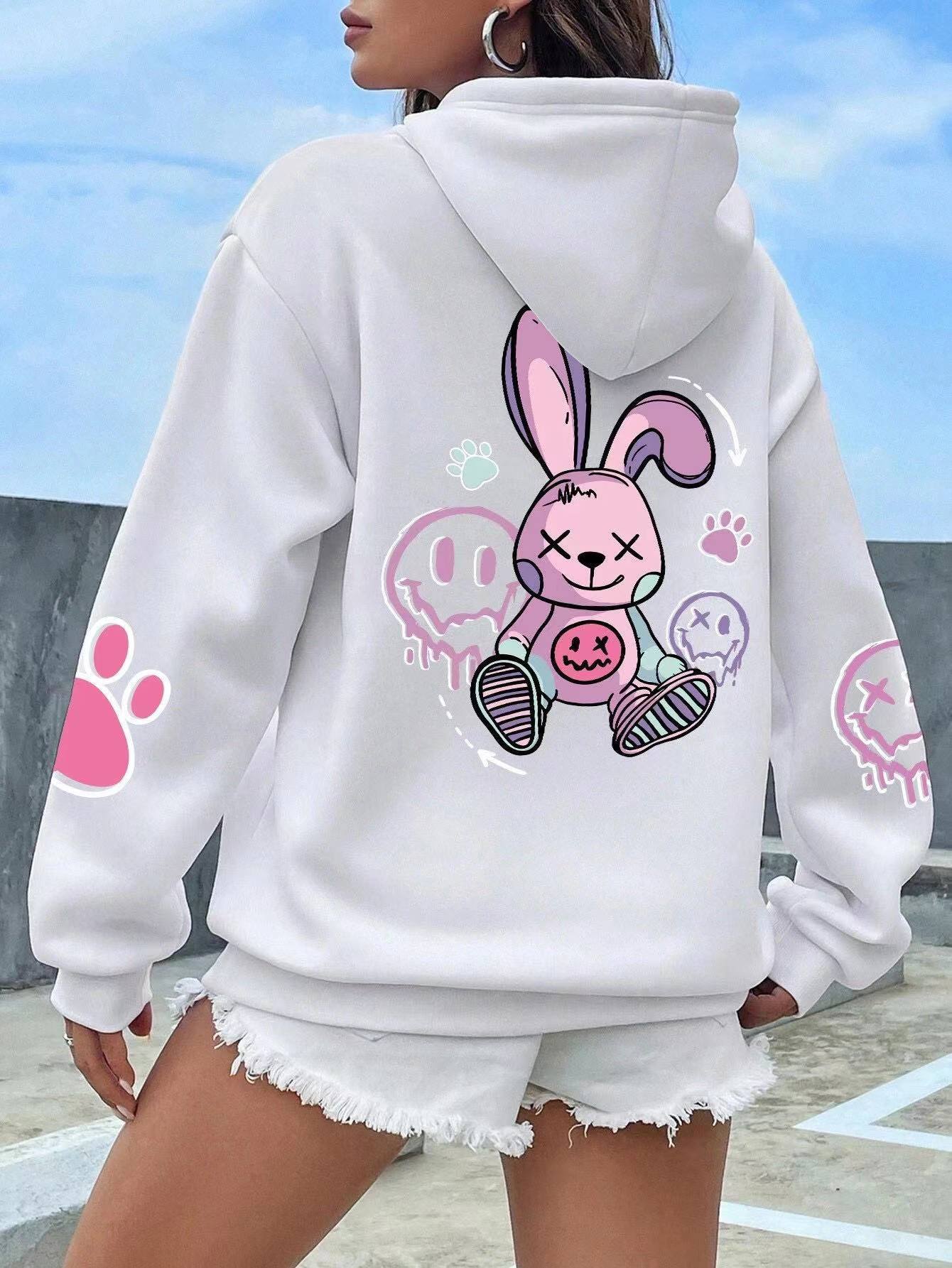 Drop-shoulder Sleeve Printed Hooded Long Sleeve Sweater