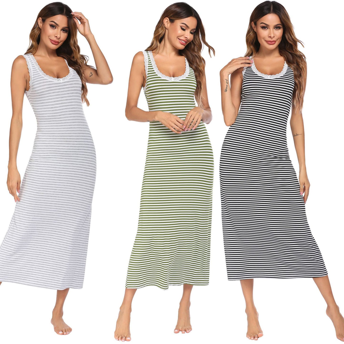 Summer Women's Casual Striped Dress Vest Long