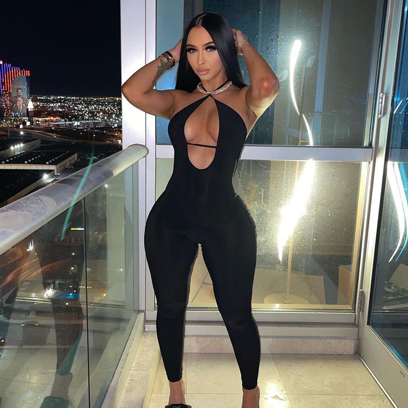 Women's Backless Halterneck Sleeveless Hip Lift Sports Jumpsuit