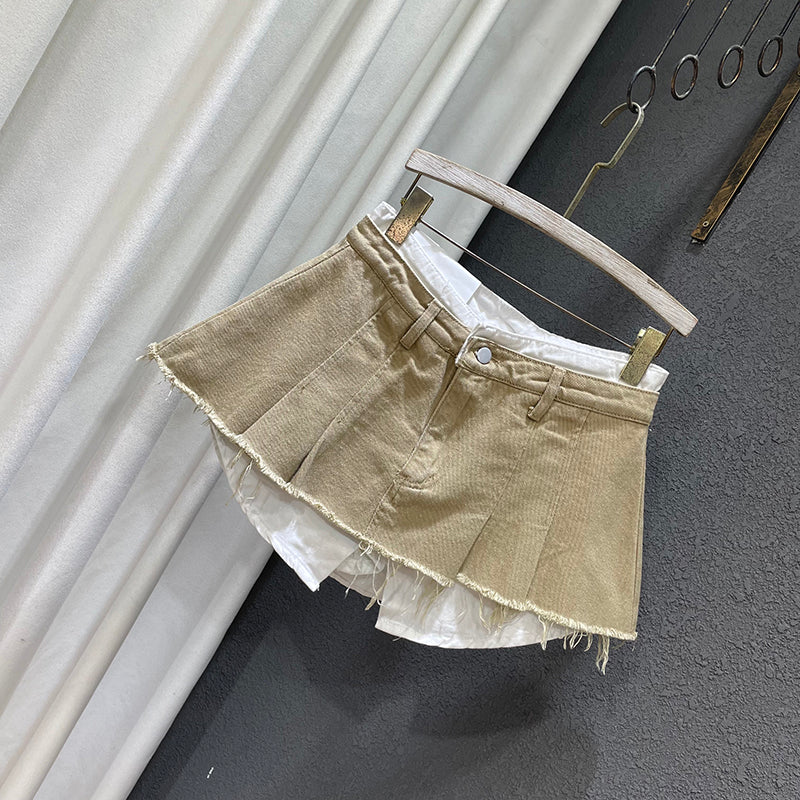 Loose Patchwork Niche Irregular Fake Two A-line Skirt