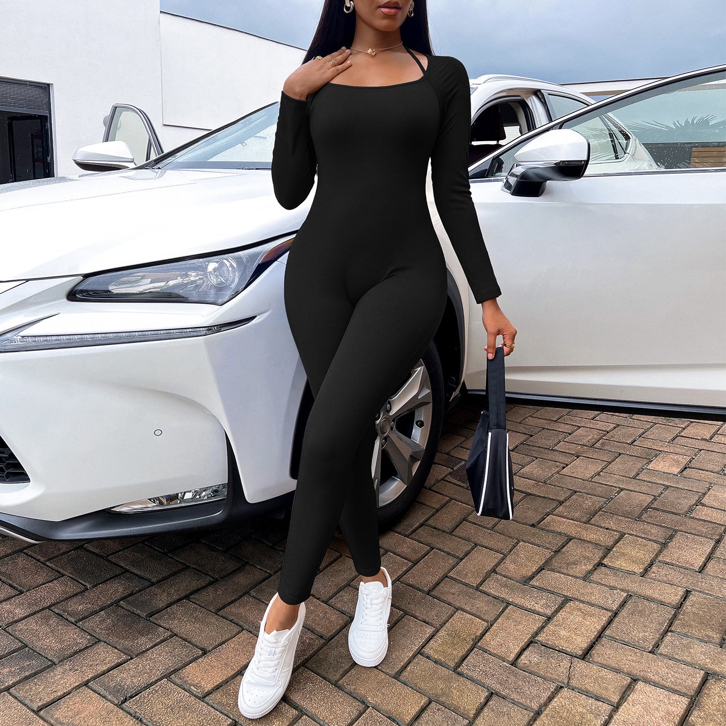 Women's All-match Round Neck Jumpsuit With Lanyard