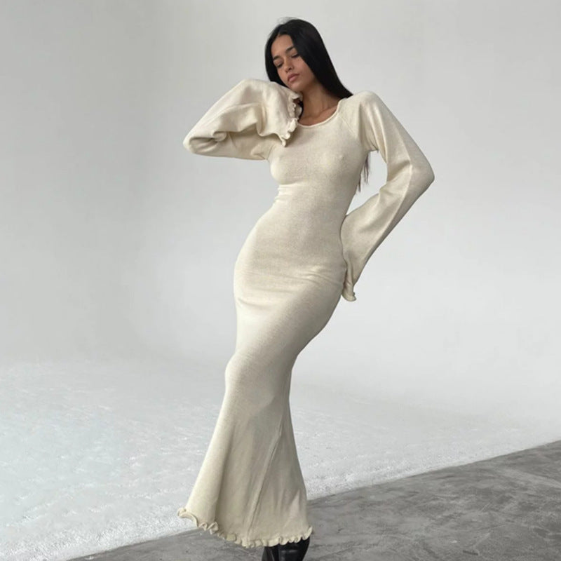 Solid Color Stringy Selvedge Backless Knitted Dress
