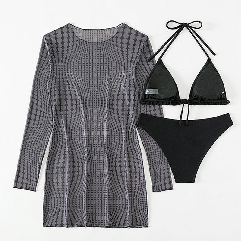 Printed Long Sleeve Three-piece Suit Swimsuit