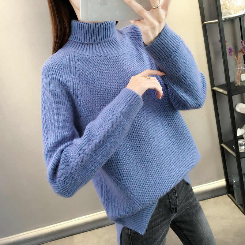 Hemp Pattern High Neck Thickened Keep Warm Inner Match Sweater Knitted Bottoming Shirt Long Sleeve