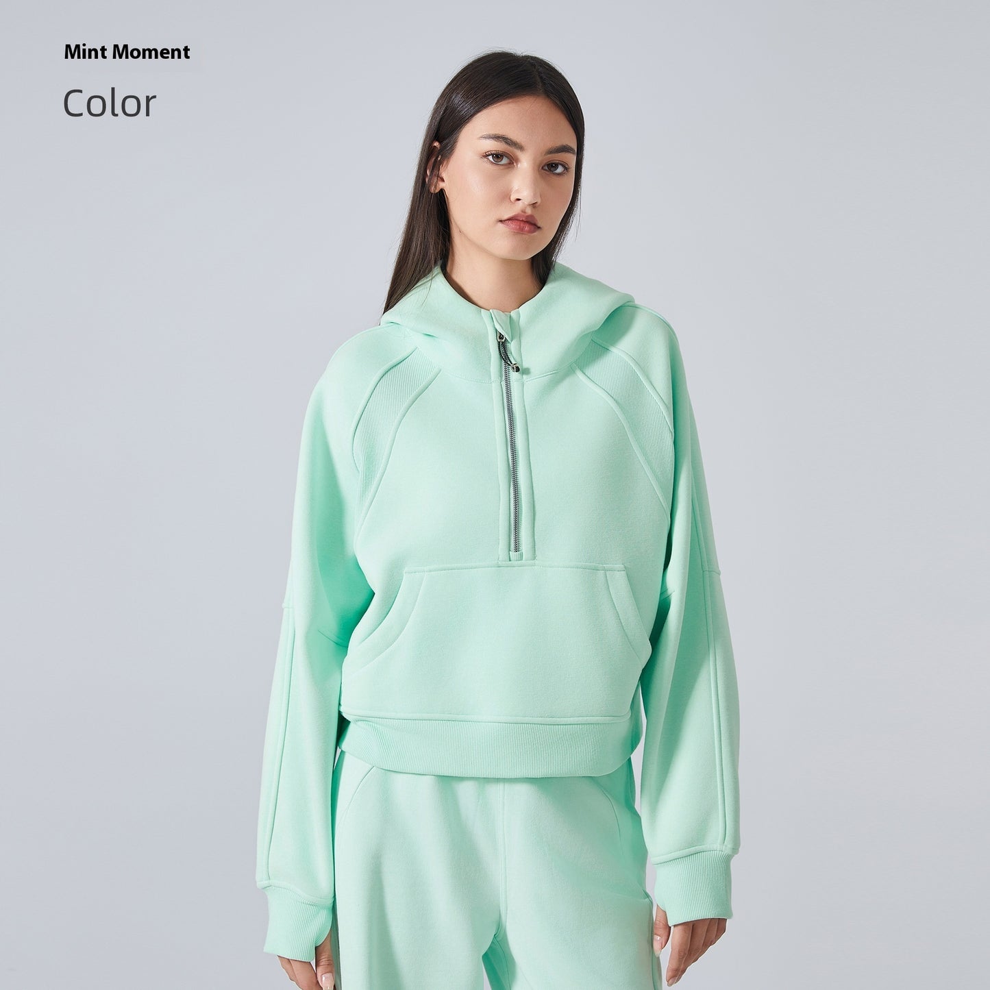 Fleece-lined Warm Yoga Clothes Half Zipper Hooded Sweater