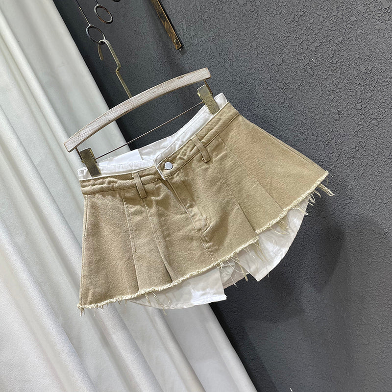 Loose Patchwork Niche Irregular Fake Two A-line Skirt