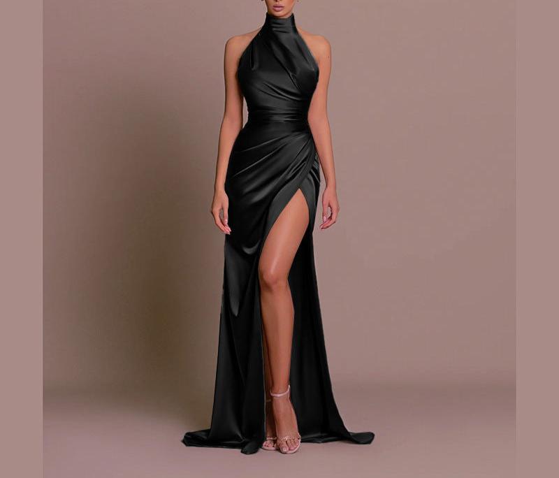 Halter Sleeveless Autumn New Graceful Stand Collar Long Dress