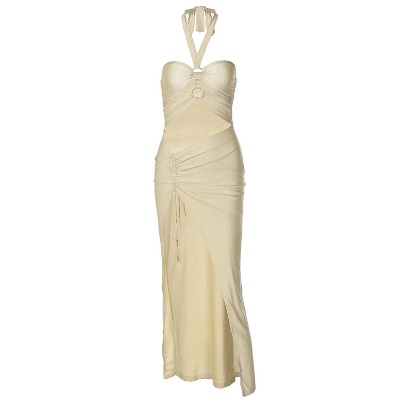 Solid Color Bust Sling Ring Connection Hollow Dress