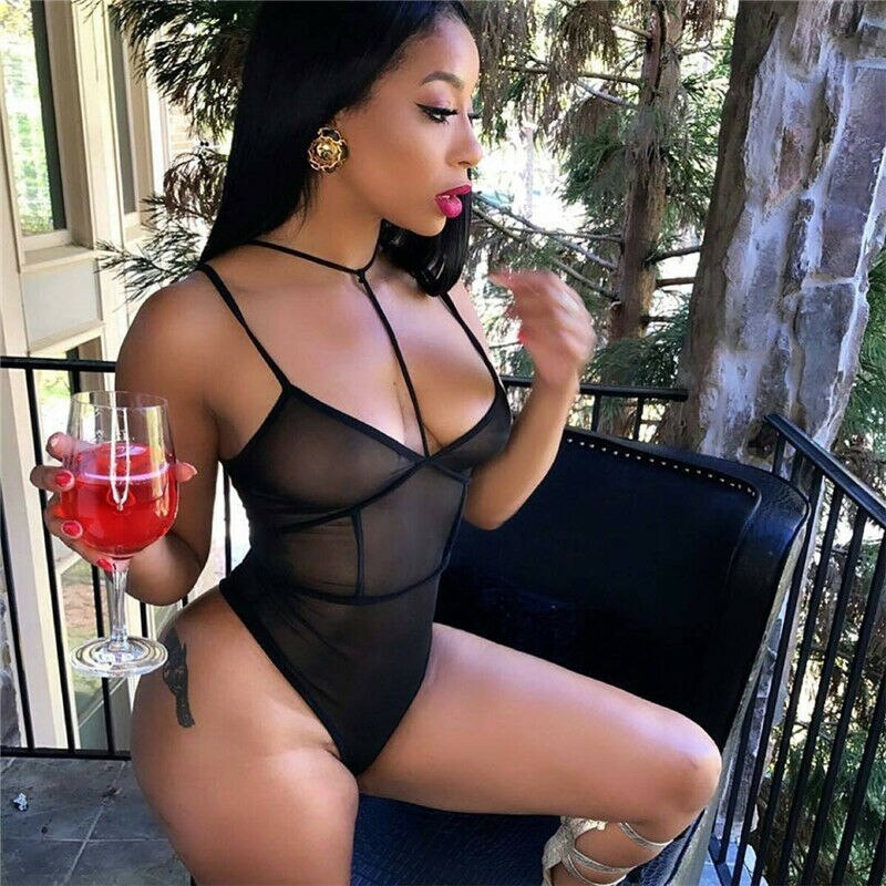 New fashion black mesh one-piece pajamas