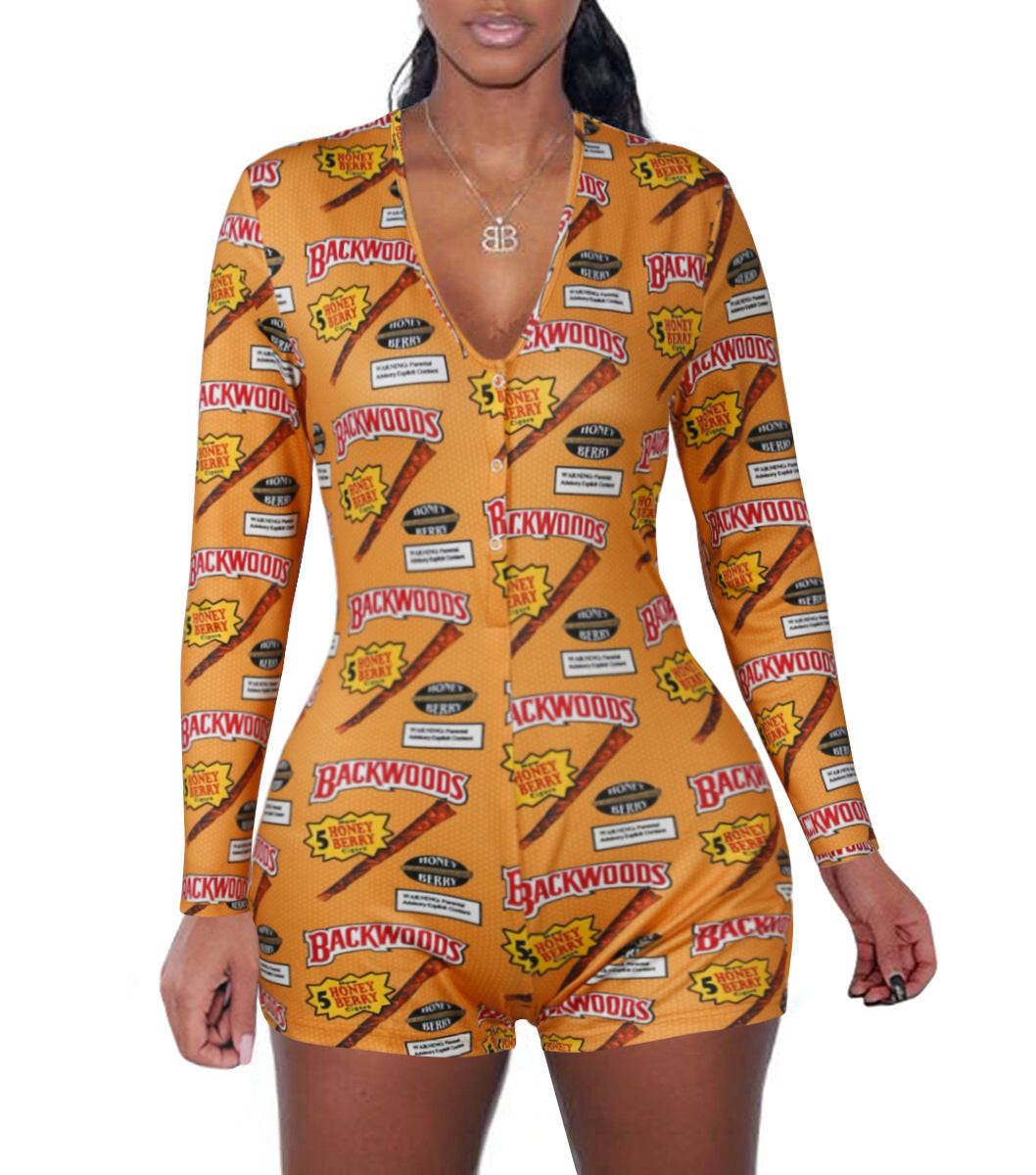 Women's printed long sleeve jumpsuit