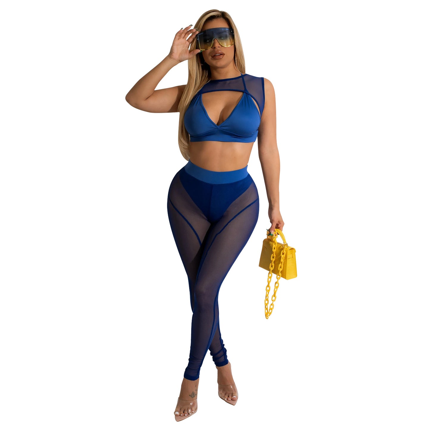 Skinny Mesh See-Through Panel Leggings