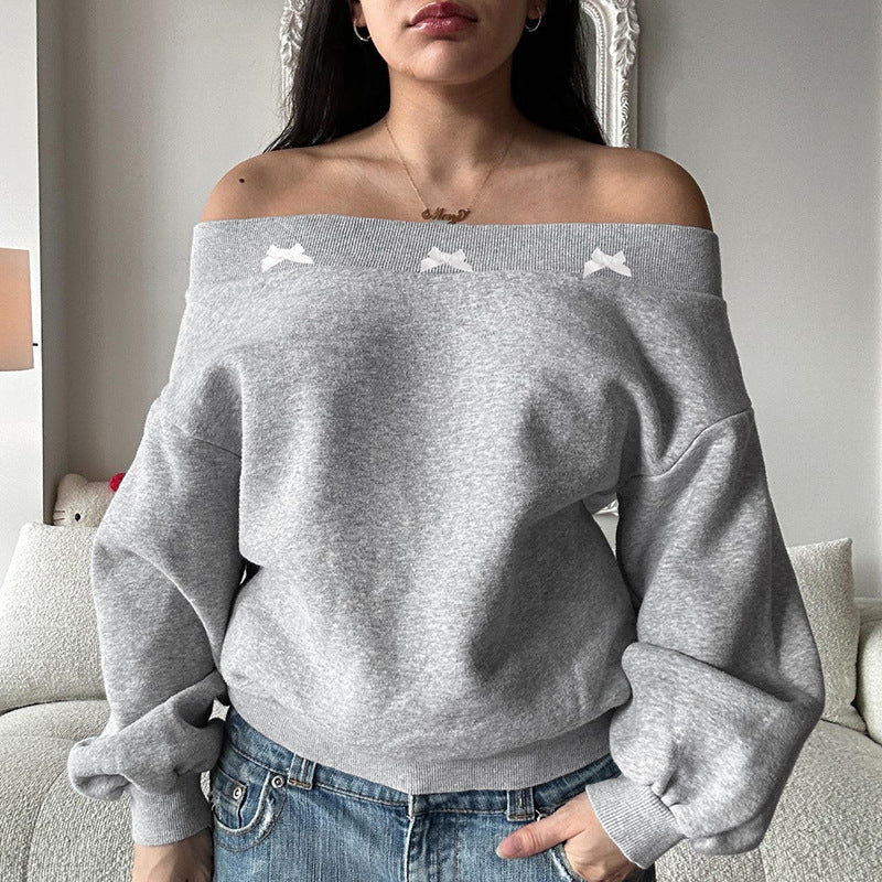 Loose And Lazy Style Off-the-shoulder Long Sleeve Top