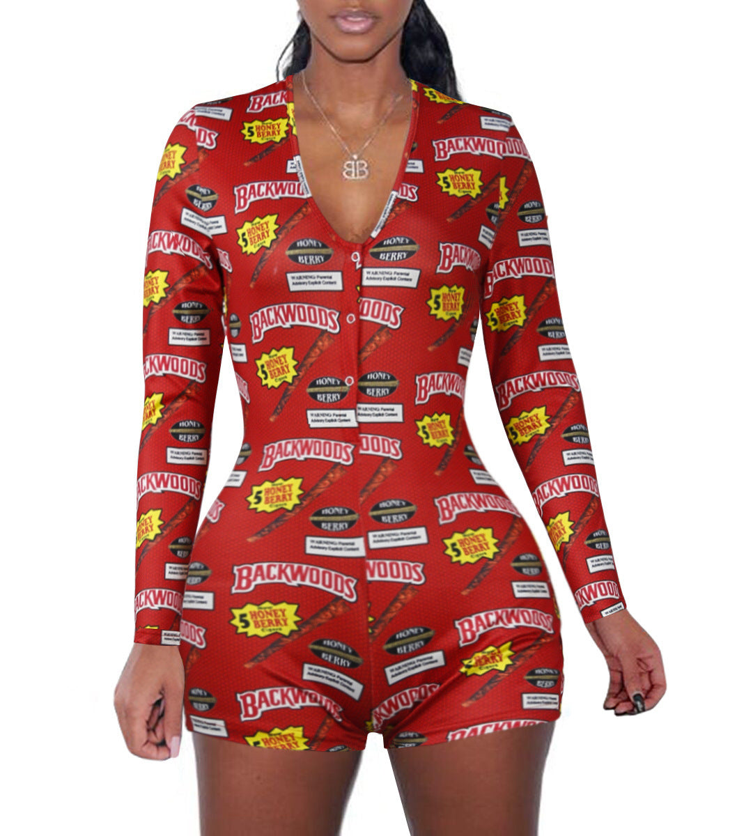 Women's printed long sleeve jumpsuit