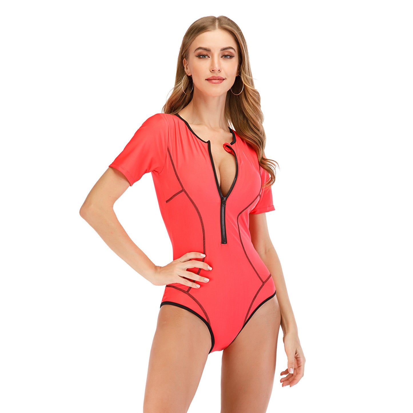 Surfing suit one-piece short-sleeved swimsuit