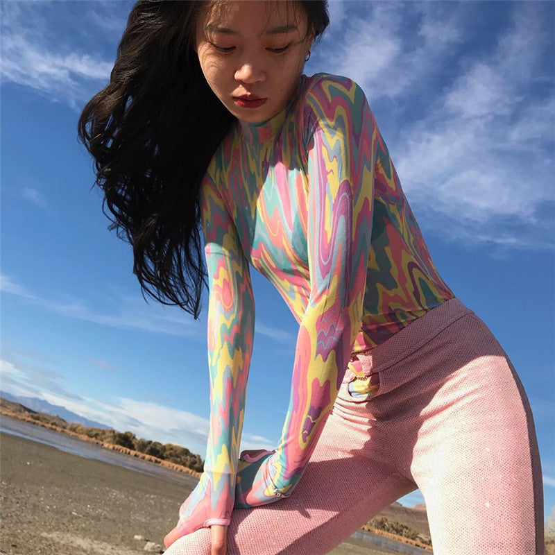 Rainbow Print Slim Bodysuit
