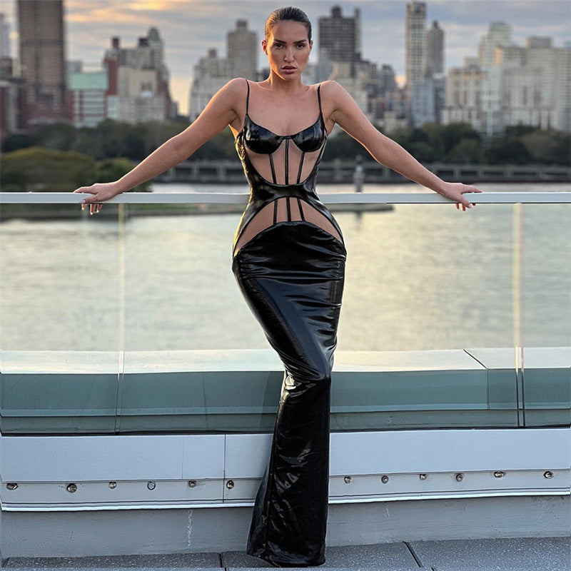 Women's Clothing Fashion Suspenders Low-cut See-through Dress