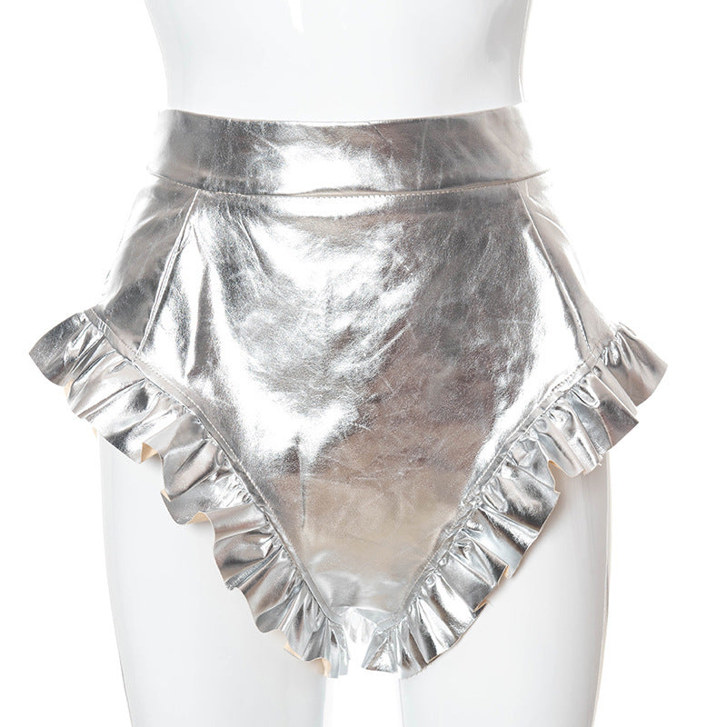 Women's PU Leather Shorts With Wooden Ears