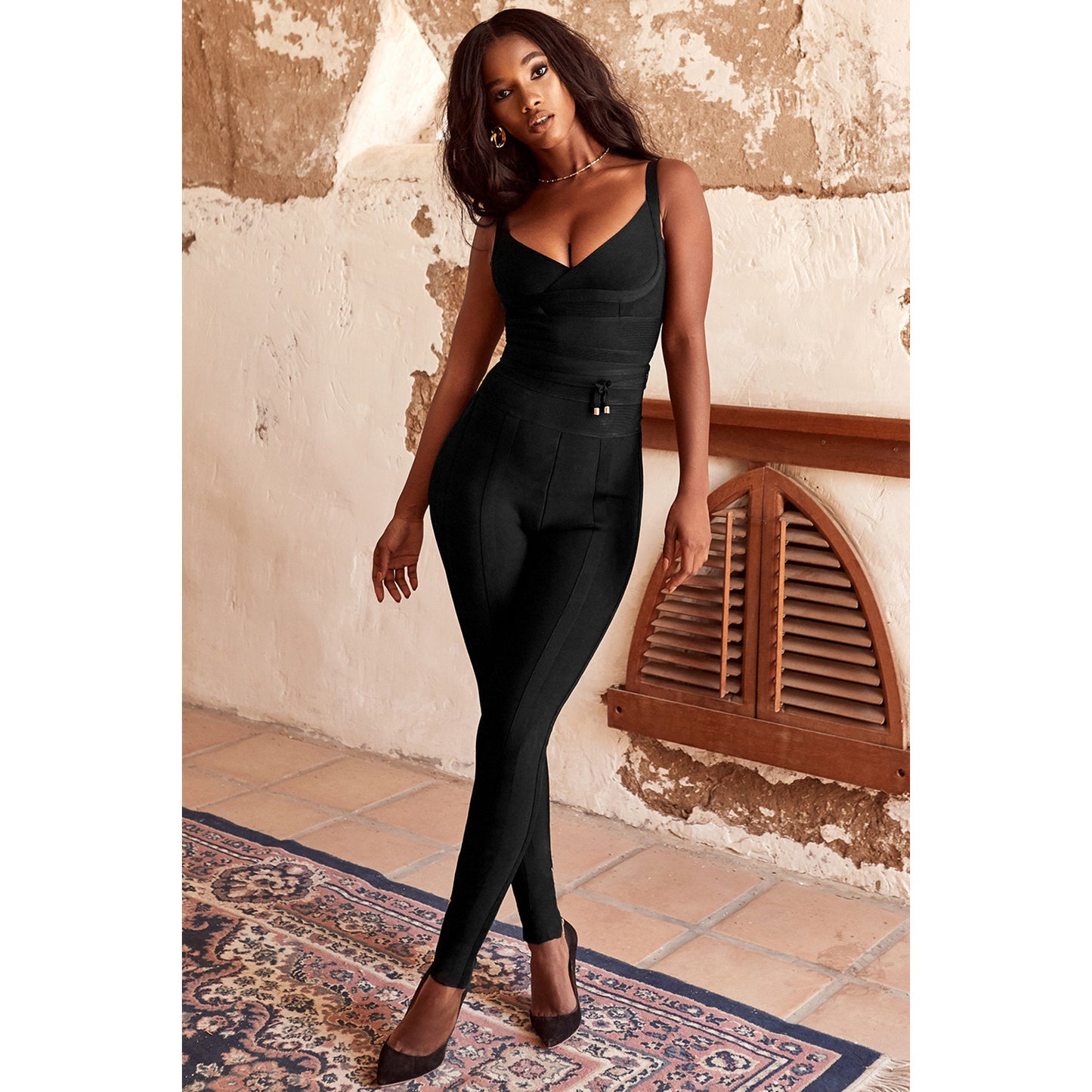 V-neck sling slim jumpsuit