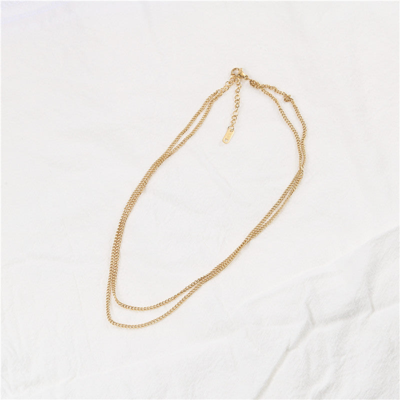 18k Plated Double-layer Flat Curb Necklace Gold Necklace