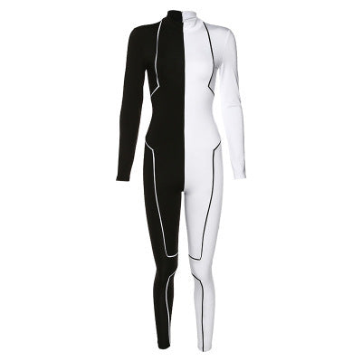 Two-color line stitching sports fitness jumpsuit