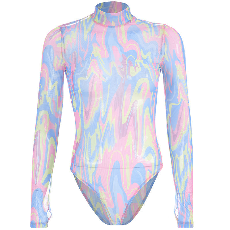 Rainbow Print Slim Bodysuit