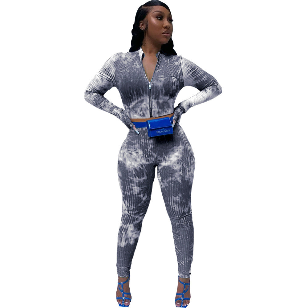 Tie-dye long-sleeved two-piece suit