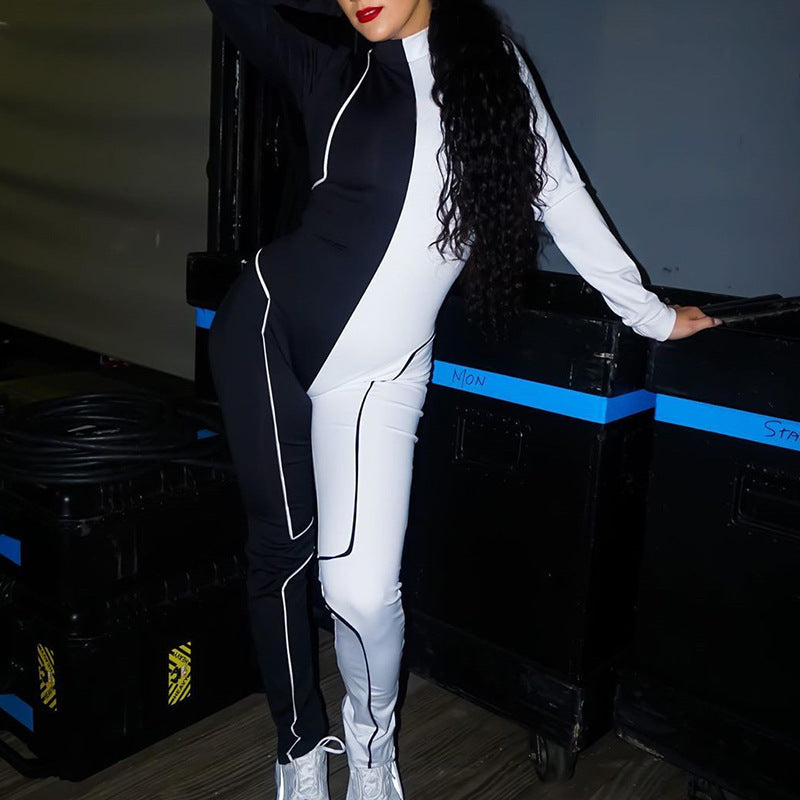 Two-color line stitching sports fitness jumpsuit