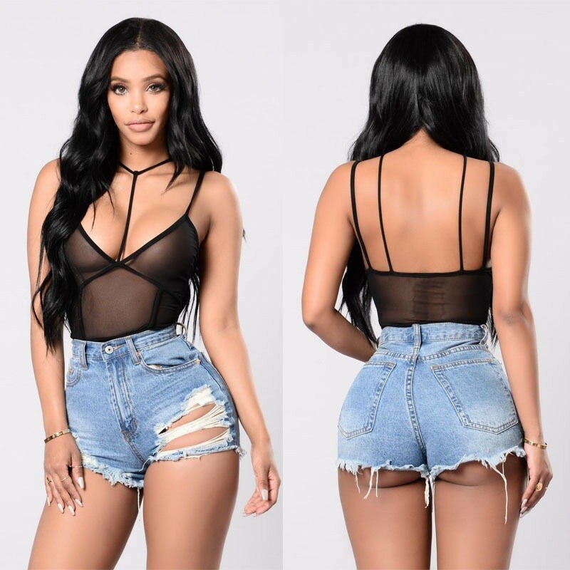 New fashion black mesh one-piece pajamas