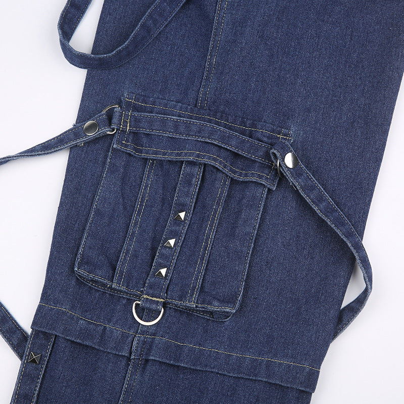 Buckle Design Loose Drape Floor Mop Pants