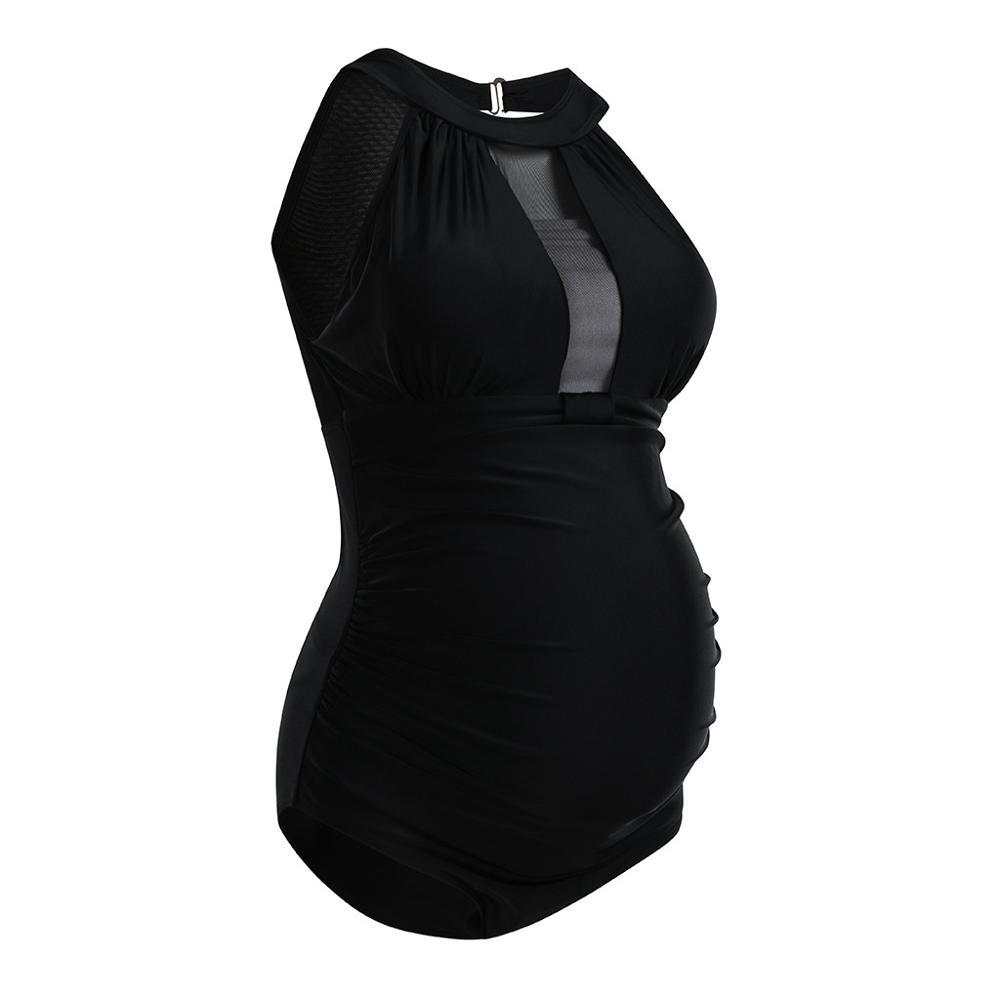 Black tube top halter lace up pregnant women swimsuit