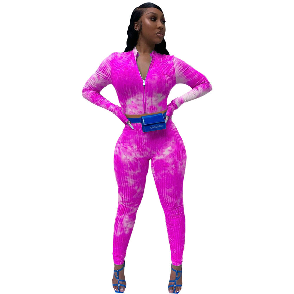 Tie-dye long-sleeved two-piece suit