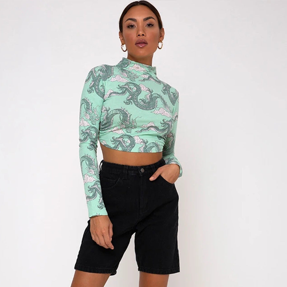 Fashion Printed Short T shirt Long Sleeves