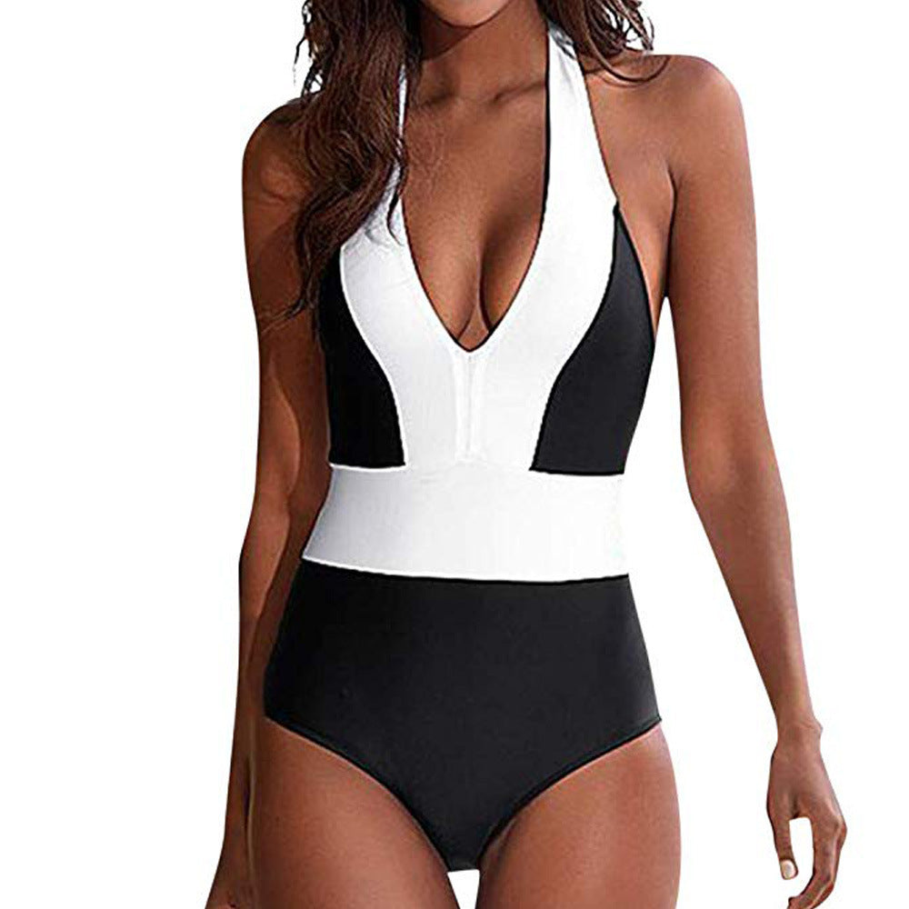 Sexy Color Matching One-piece Swimsuit Nylon Fabric