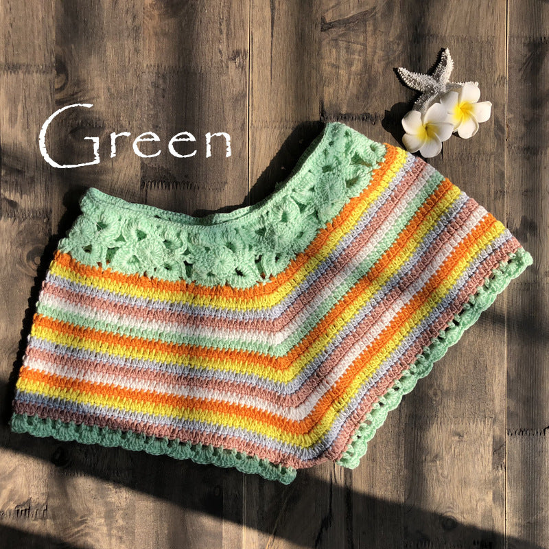 Women'S Color Striped Crochet Bikini Shorts