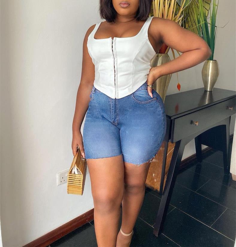 High Waist Slim Denim Shorts