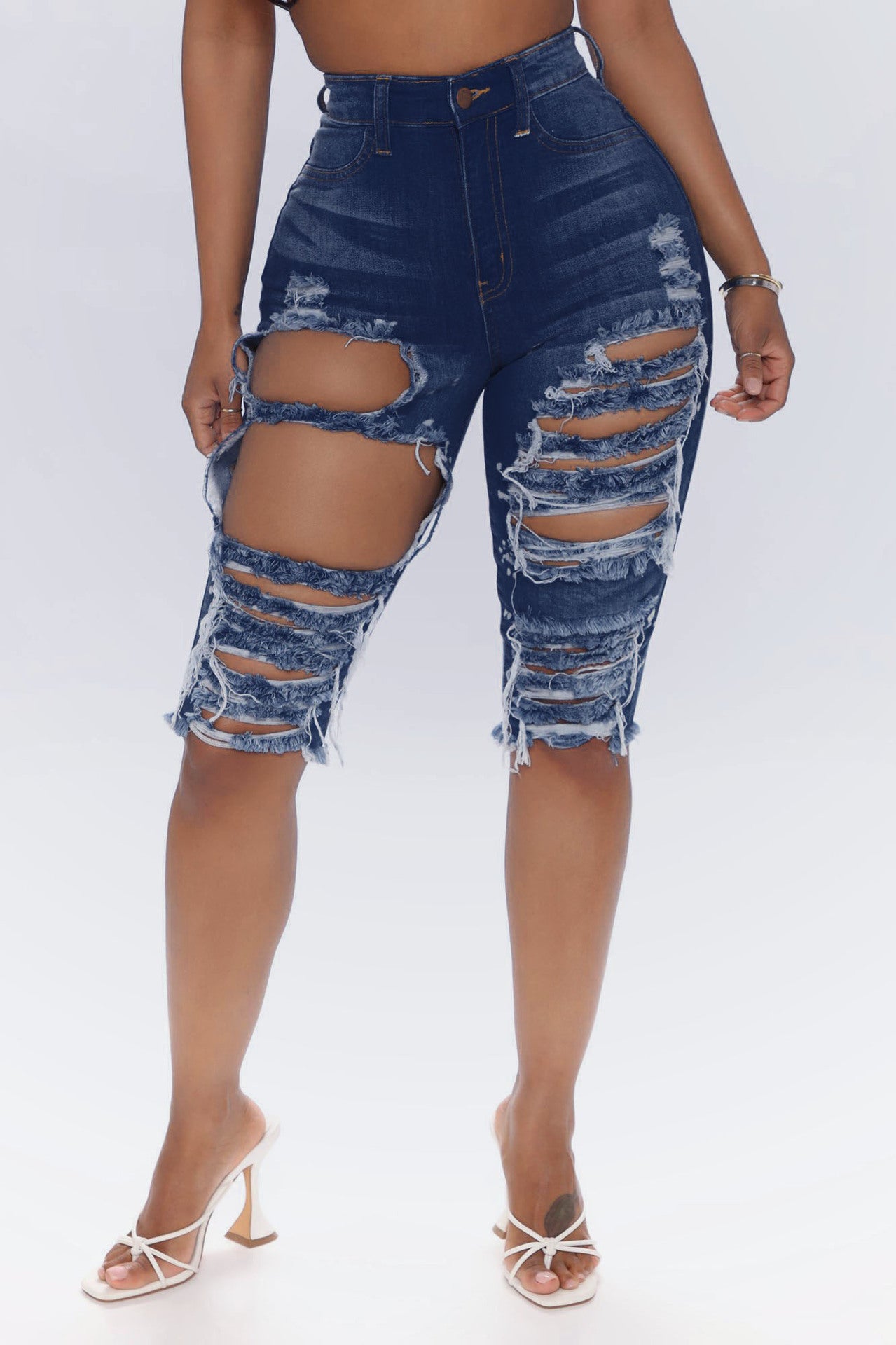 Ripped Elastic Denim Pants