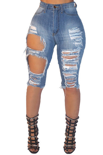 Ripped Elastic Denim Pants