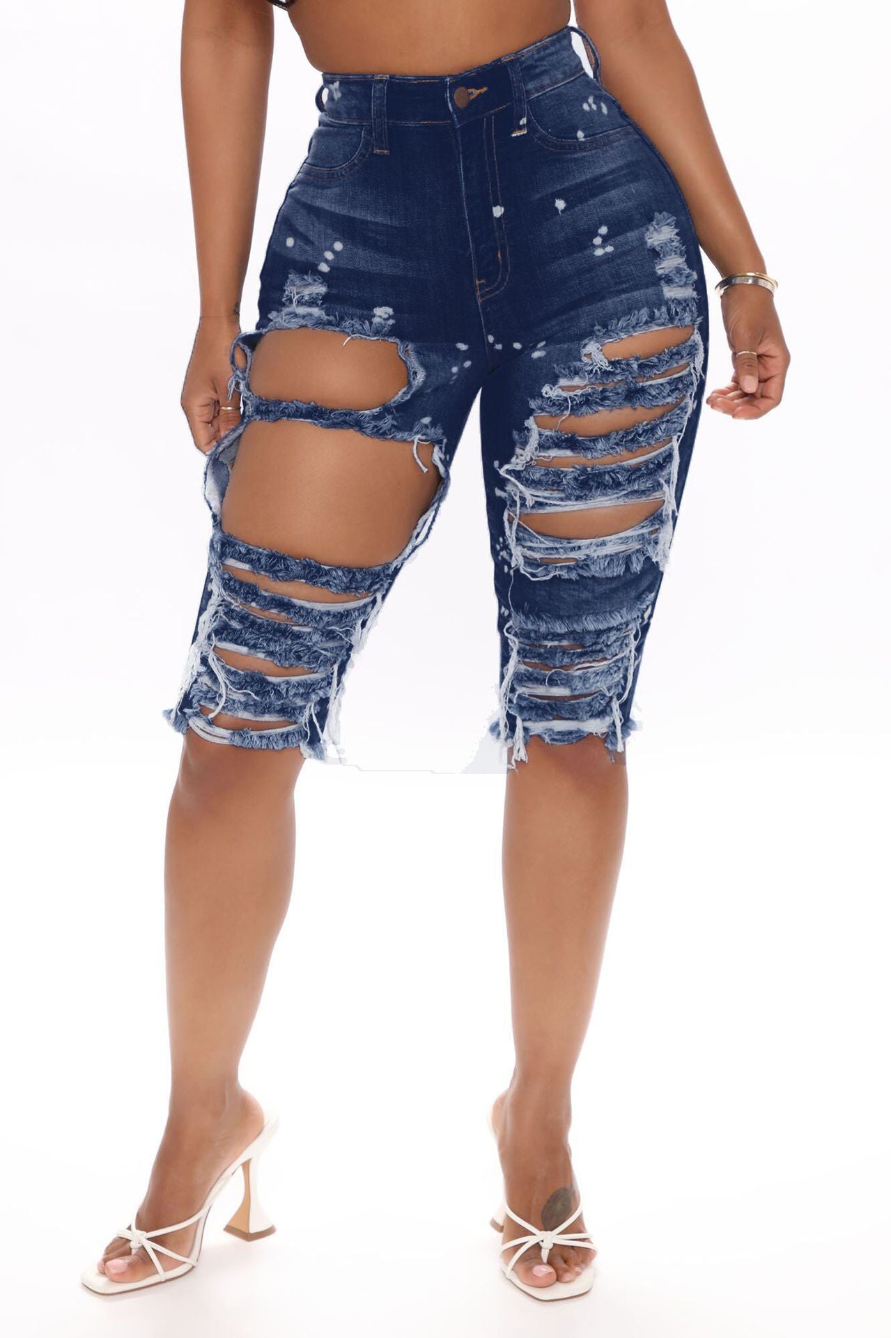 Ripped Elastic Denim Pants