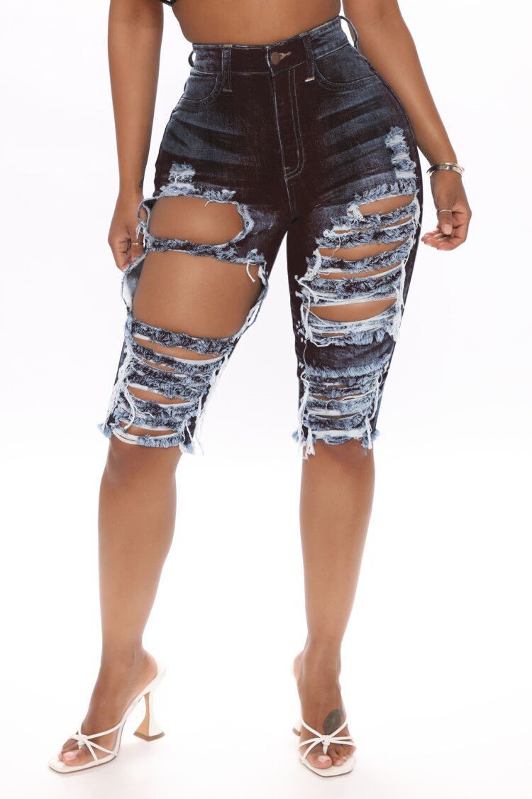 Ripped Elastic Denim Pants