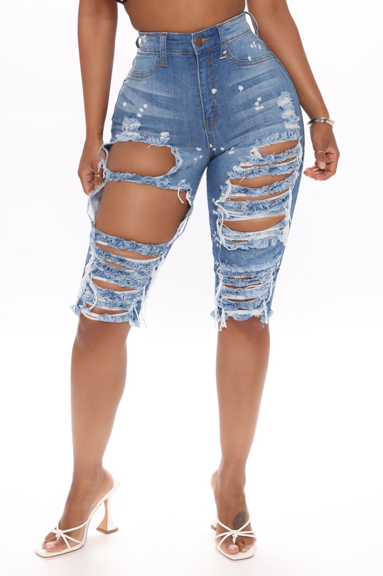 Ripped Elastic Denim Pants