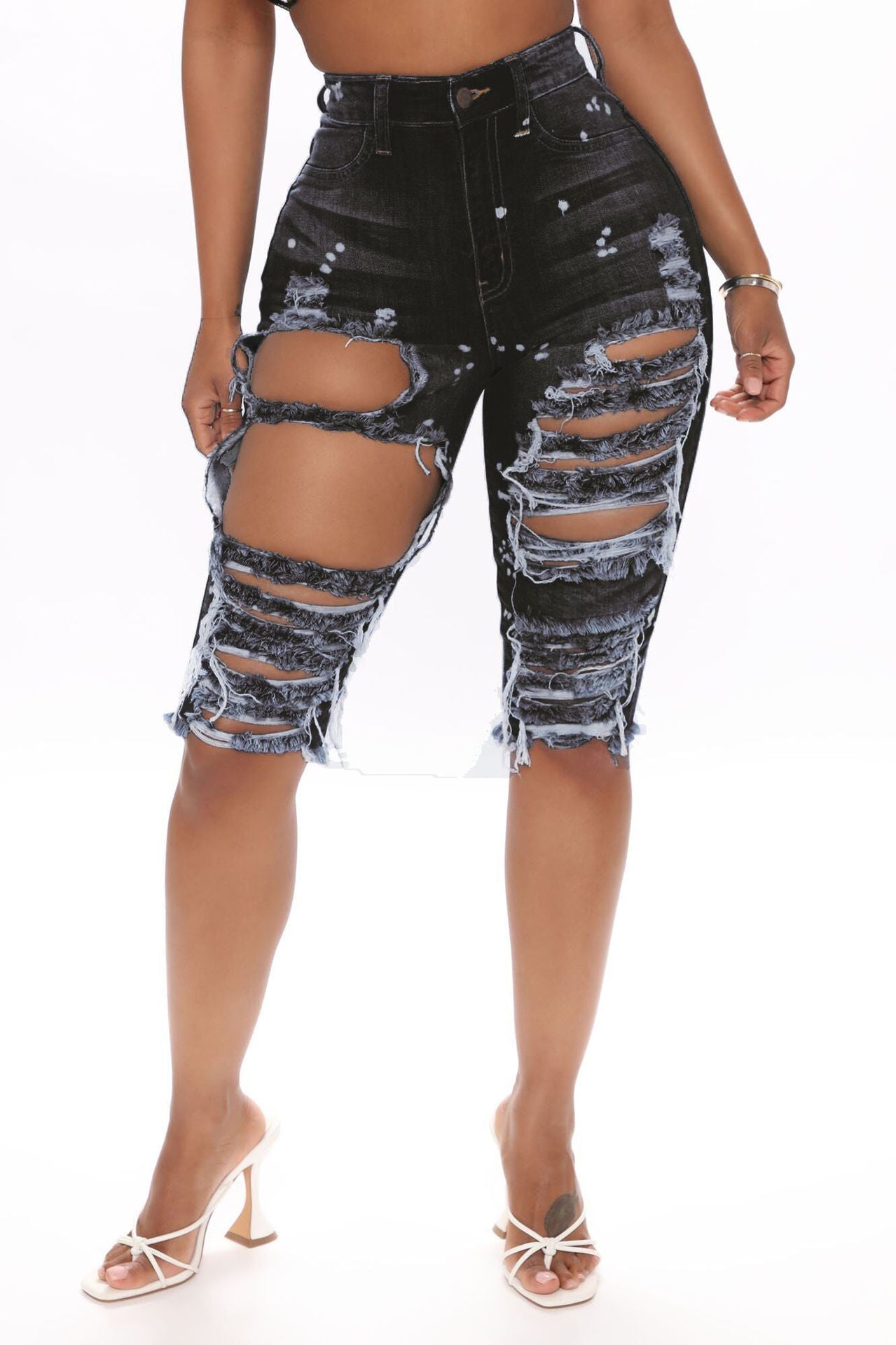 Ripped Elastic Denim Pants