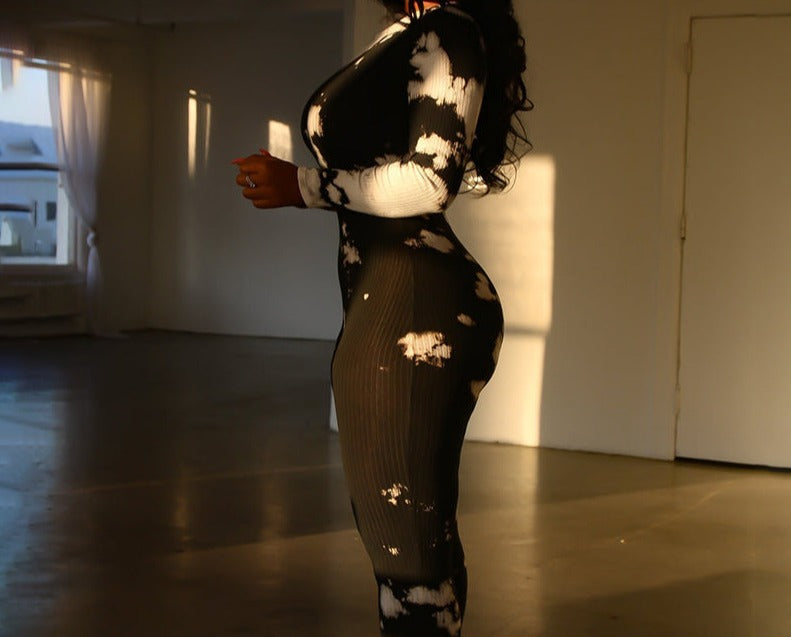 Contrast Color Round Neck Slim Fit Buttocks Pit Strip Printing Jumpsuit Women